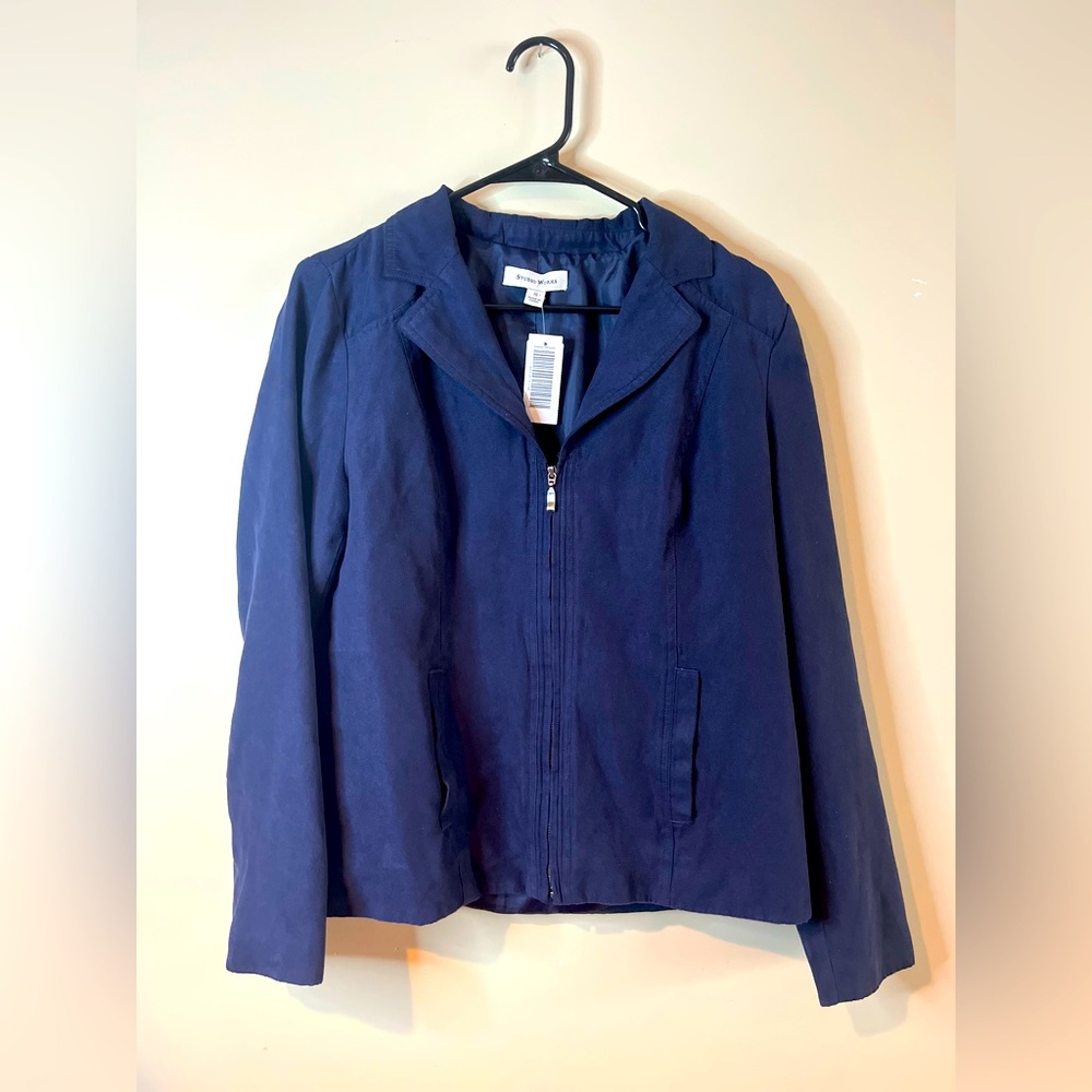 Studio Works Navy Blue Suede Zip Front Blazer EUC
